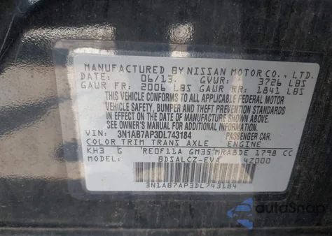 2013 Nissan Sentra S from USA, damaged, VIN 3N1AB7AP3DL743184